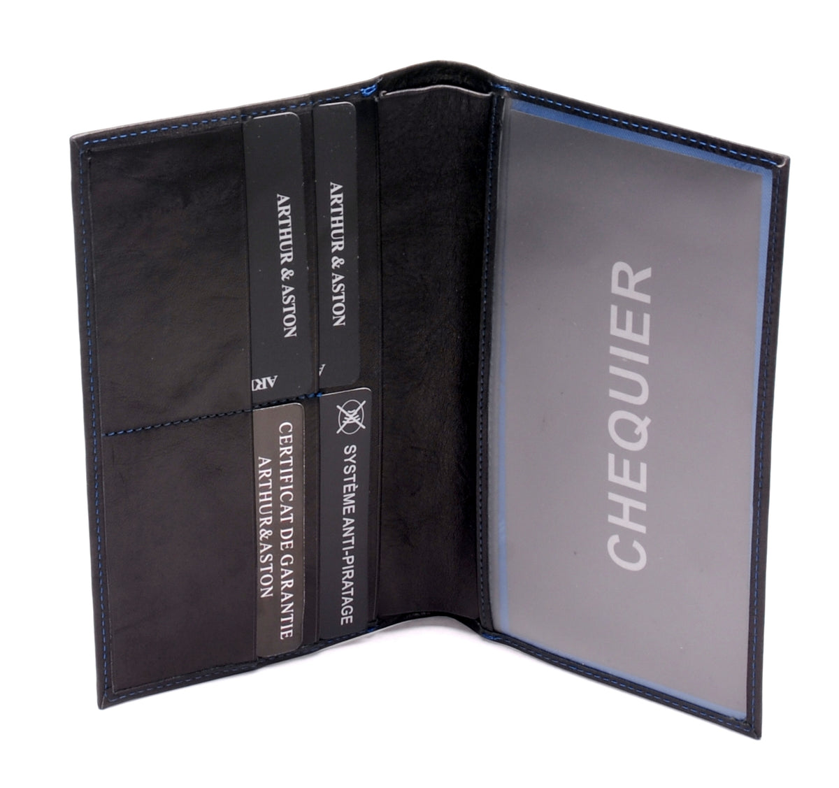 Porte chéquier cuir vachette plongé et doublure polyester