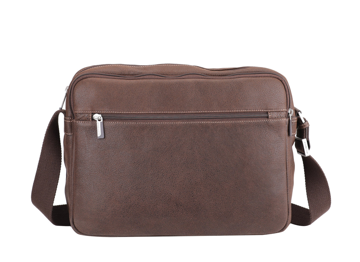 Cristiano destroyed leather messenger bag
